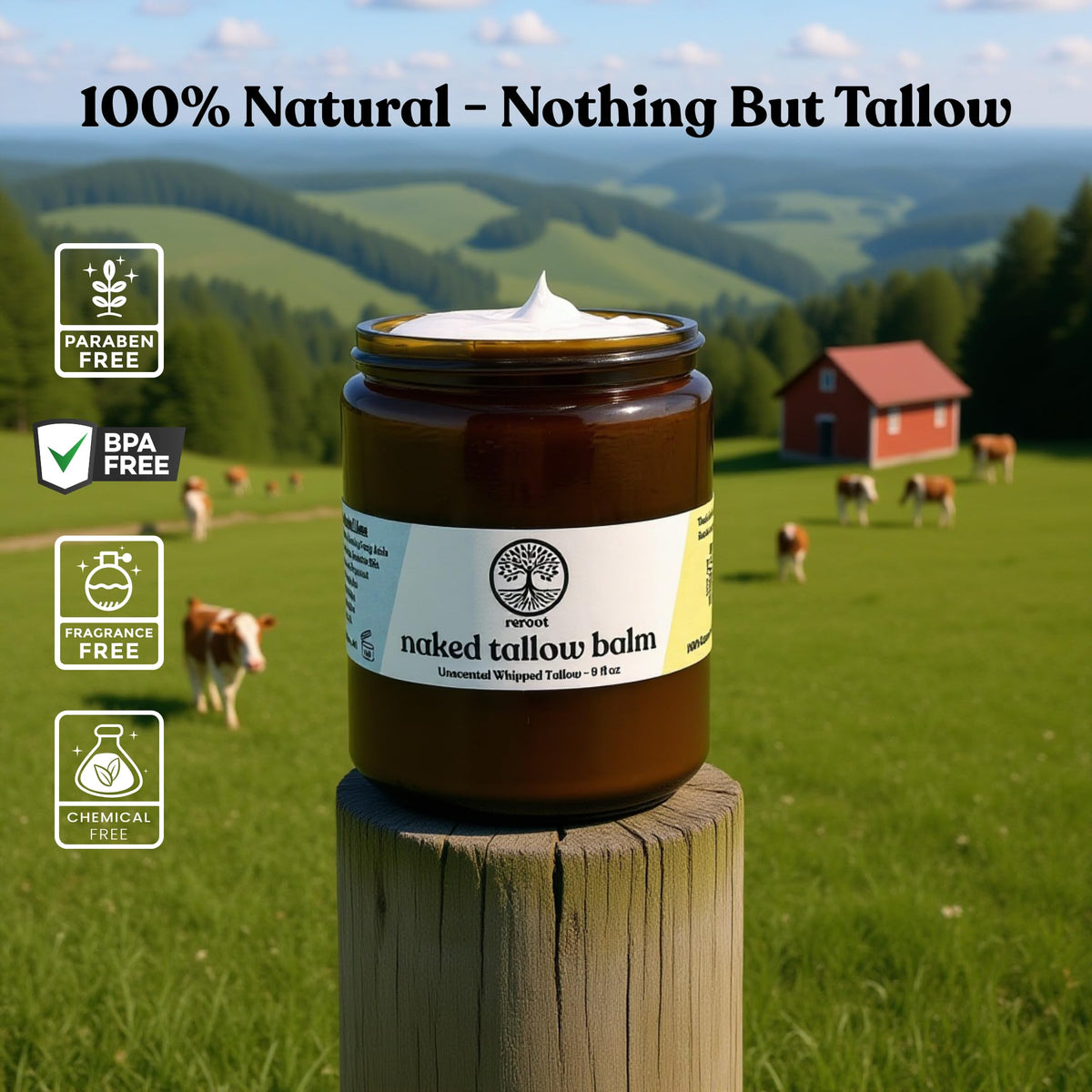 Reroot Organics open jar displaying whipped texture for easy smooth application