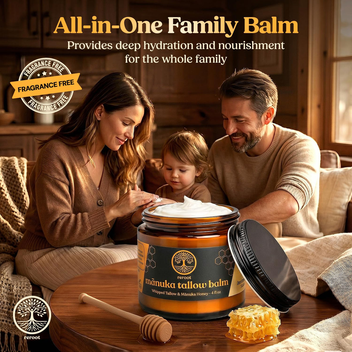 Reroot Organics jar and box arrangement conveying premium, natural care