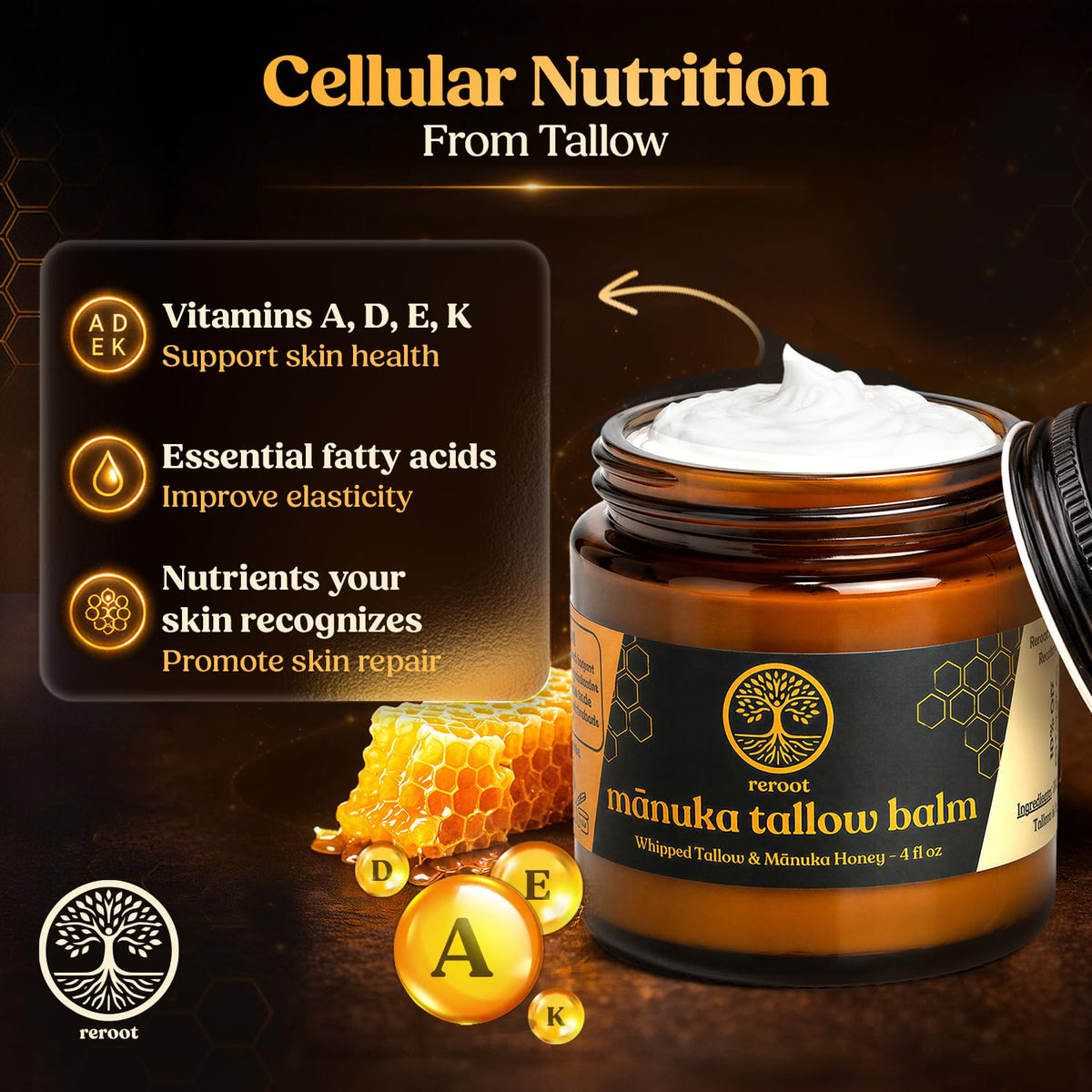 Reroot Organics spoon spreading balm on skin for deep hydration