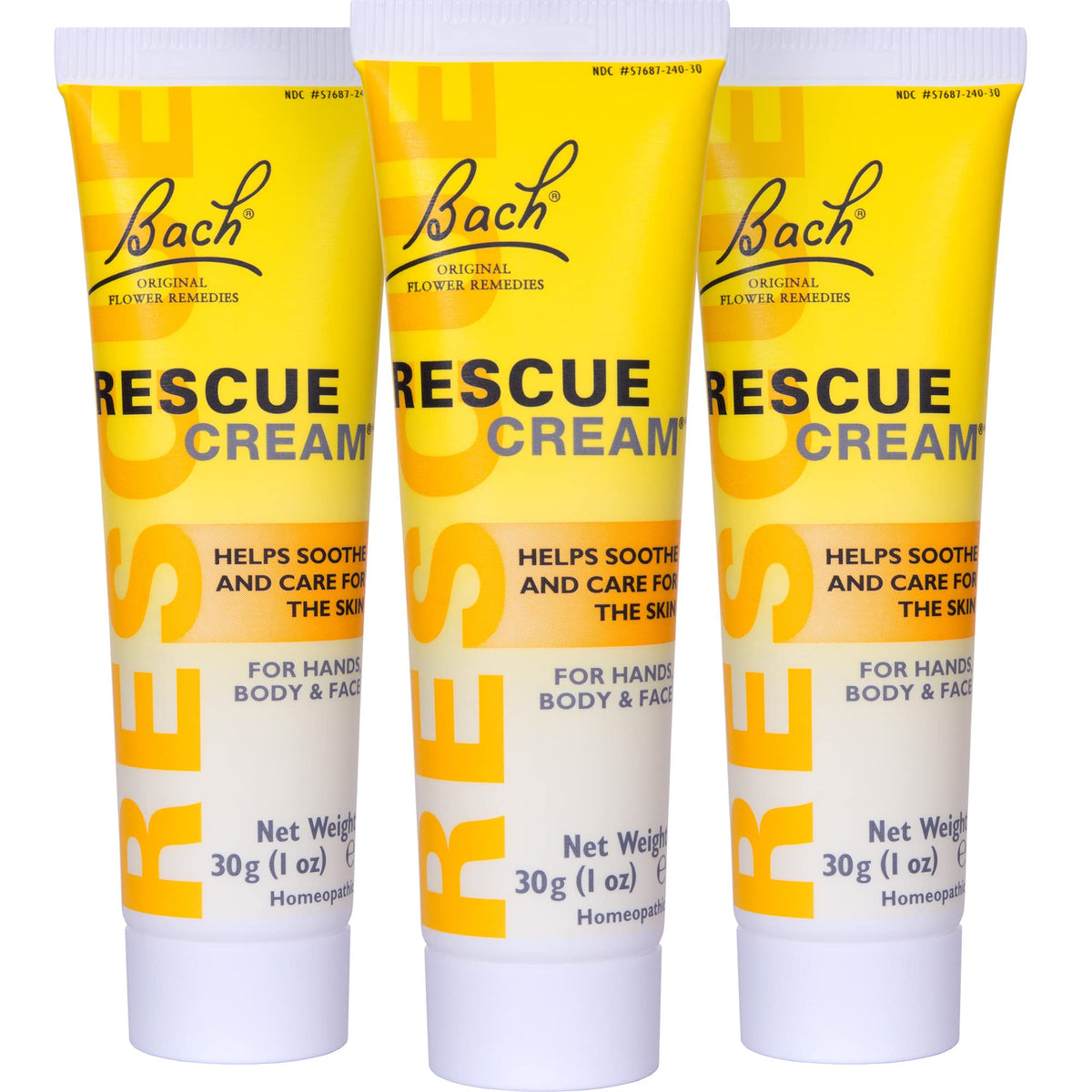 RESCUE cream front packaging shows tube trio and convenience