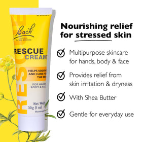 RESCUE cream texture on fingertip highlights non-greasy absorption