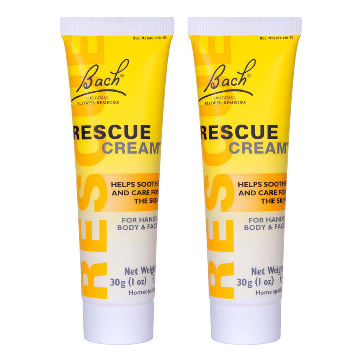 RESCUE cream front packaging showing two 30 g tubes for travel convenience