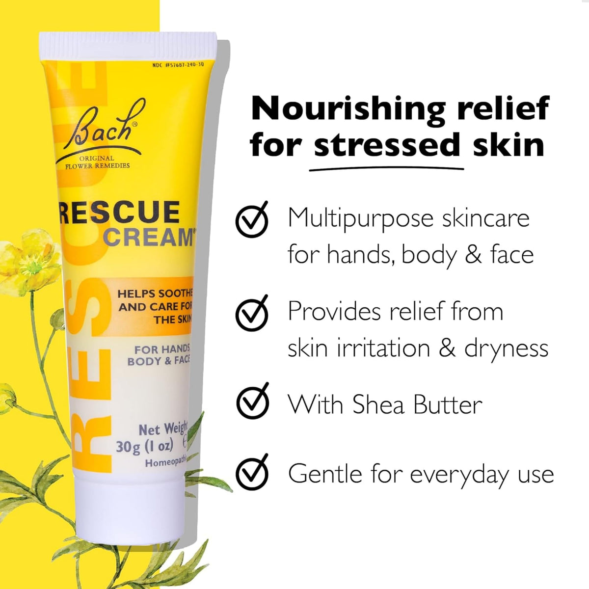 RESCUE cream tube open close-up highlighting easy-dispense cap and smooth cream