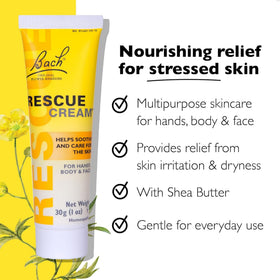 RESCUE cream tube open close-up highlighting easy-dispense cap and smooth cream