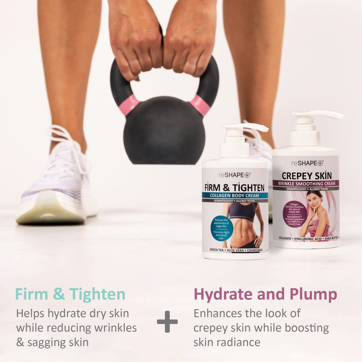 Reshape+ pump dispenser demonstrating easy application benefit