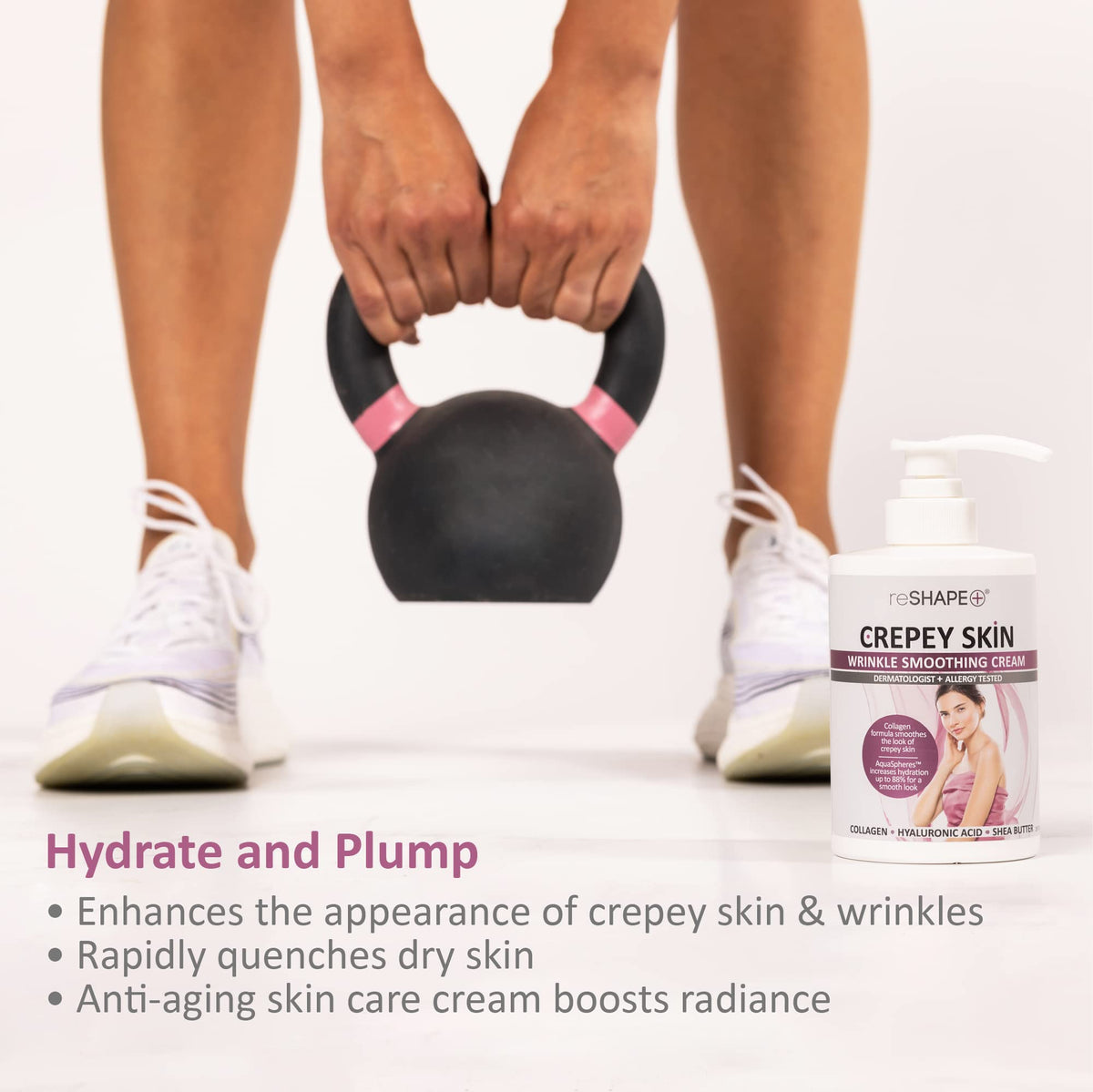 Reshape+ cream texture close-up highlighting rich emollient feel and immediate softness