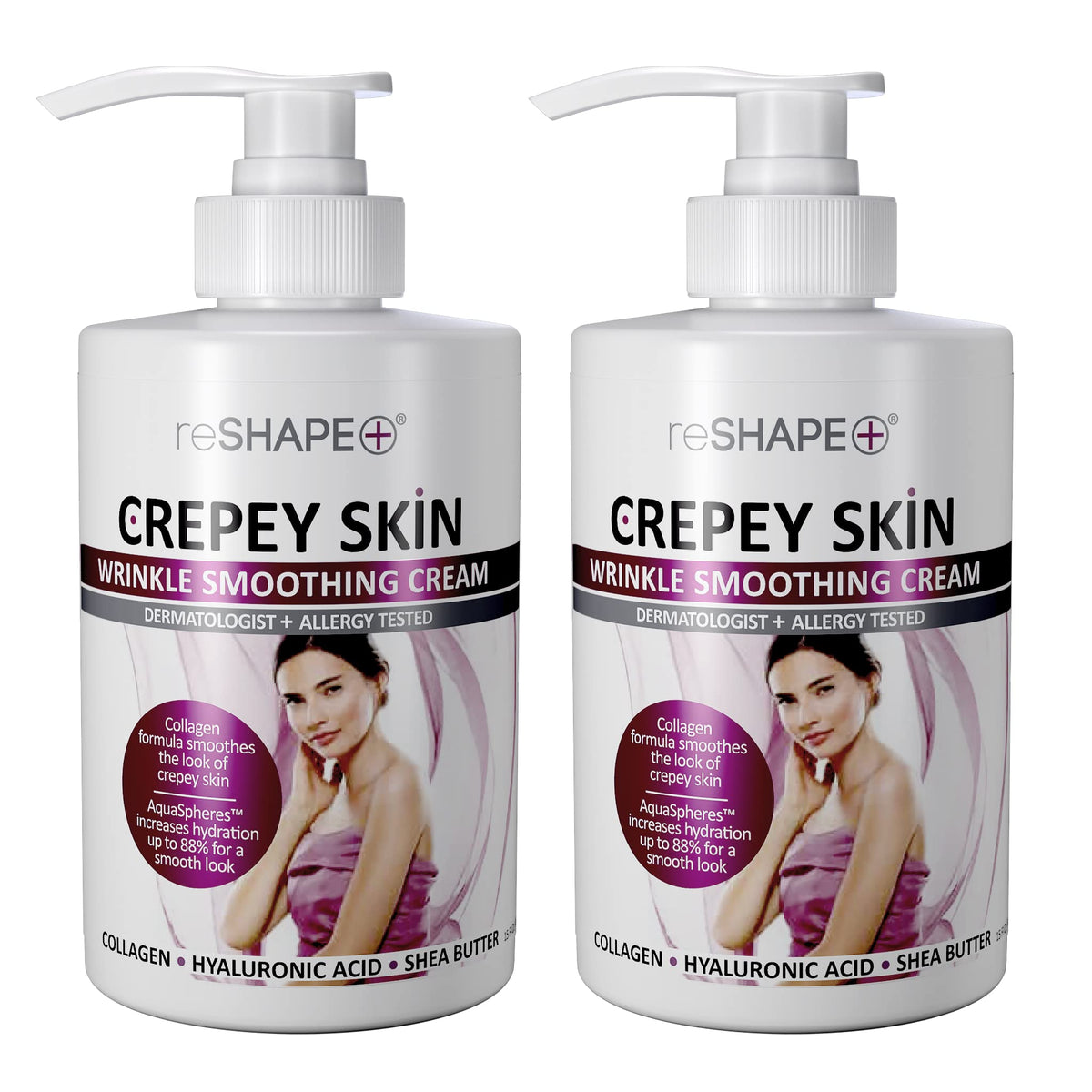 Reshape+ front packaging showing two pump bottles and product name for easy dispensing