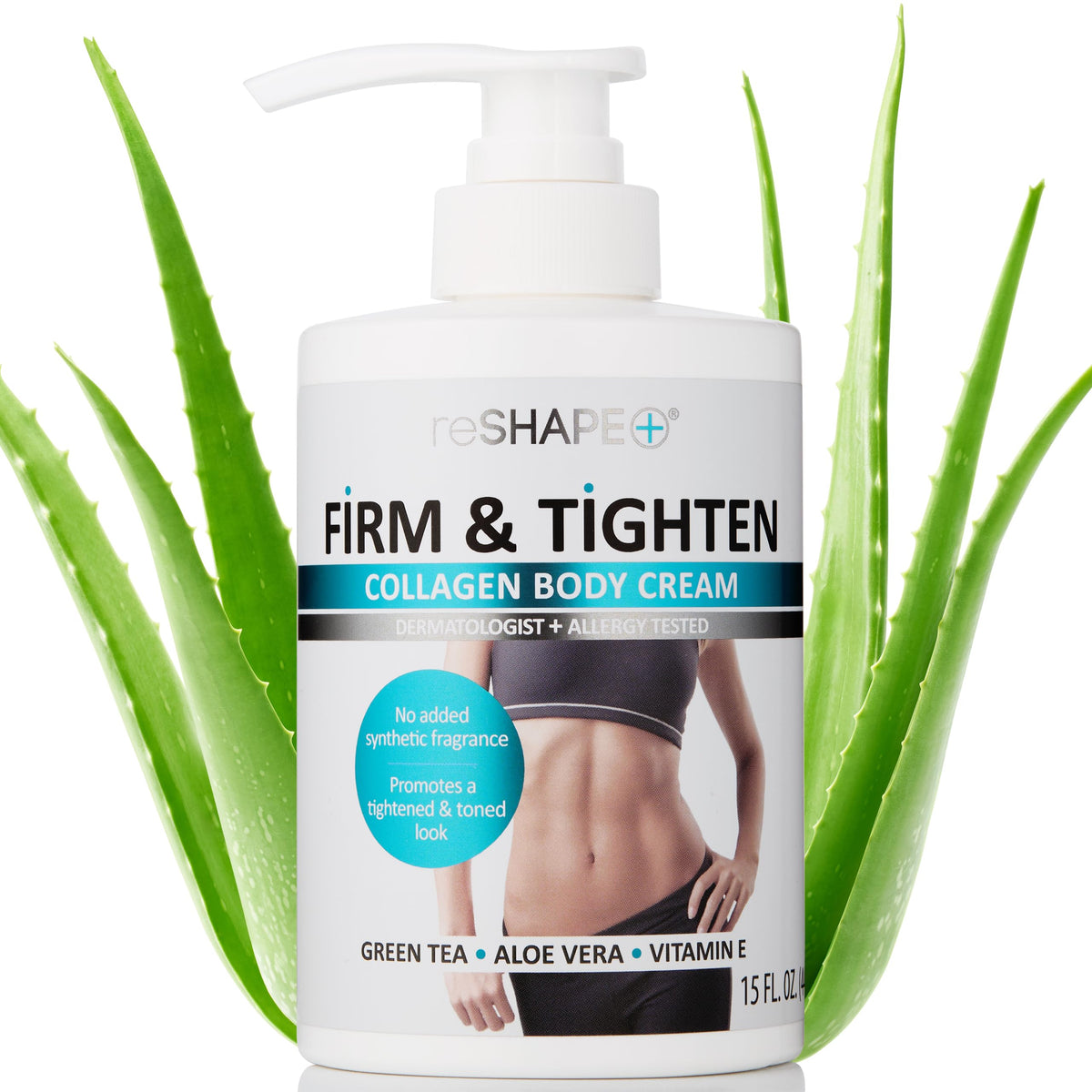 Reshape+ front packaging shows 15 fl oz tube and clear branding, boosting purchase confidence