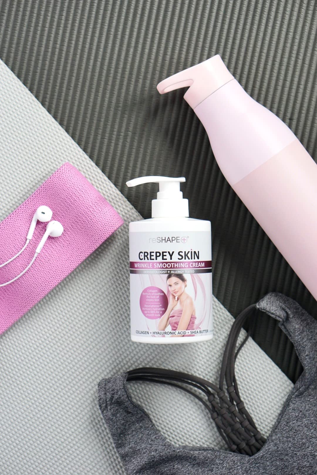 Reshape+ on bathroom vanity portraying daily skincare routine