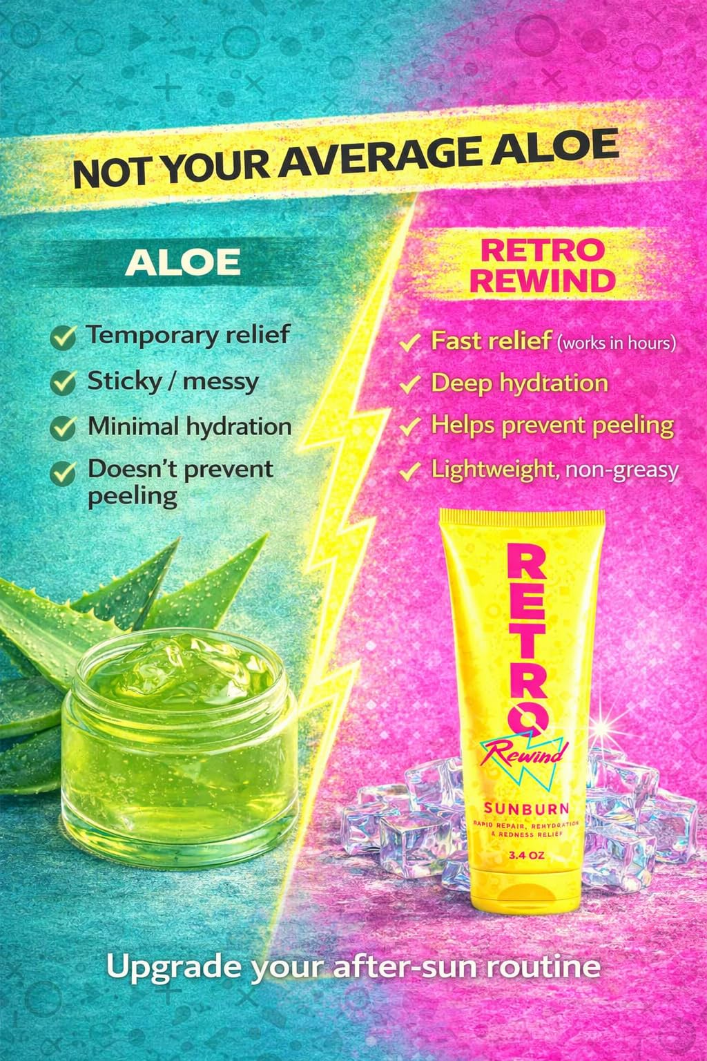 RETRO Rewind ingredient panel zoom highlighting soothing and hydrating components