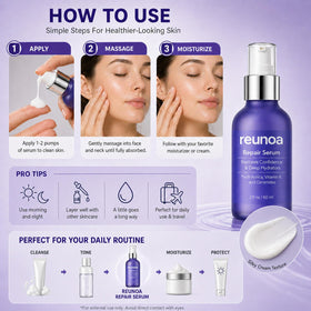 Reunoa serum applied to arm showing targeted use and visible hydration comfort