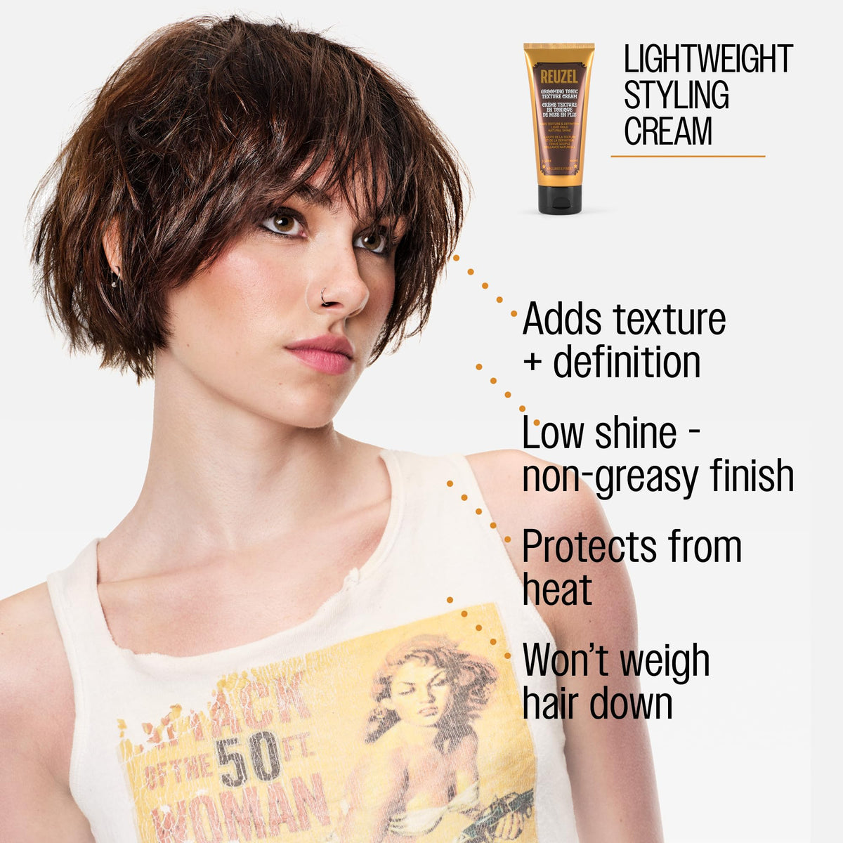REUZEL applied to towel-dried hair showing easier styling and heat protection