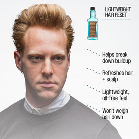 REUZEL applying tonic to dry hair during styling for quick refresh benefit