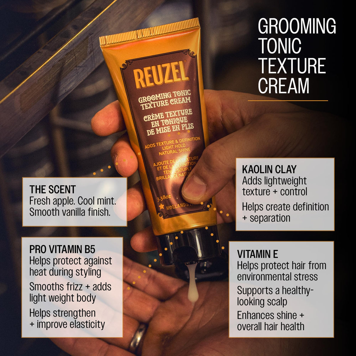 REUZEL used during blow-dry showing added volume and defined shape benefit