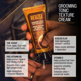 REUZEL used during blow-dry showing added volume and defined shape benefit