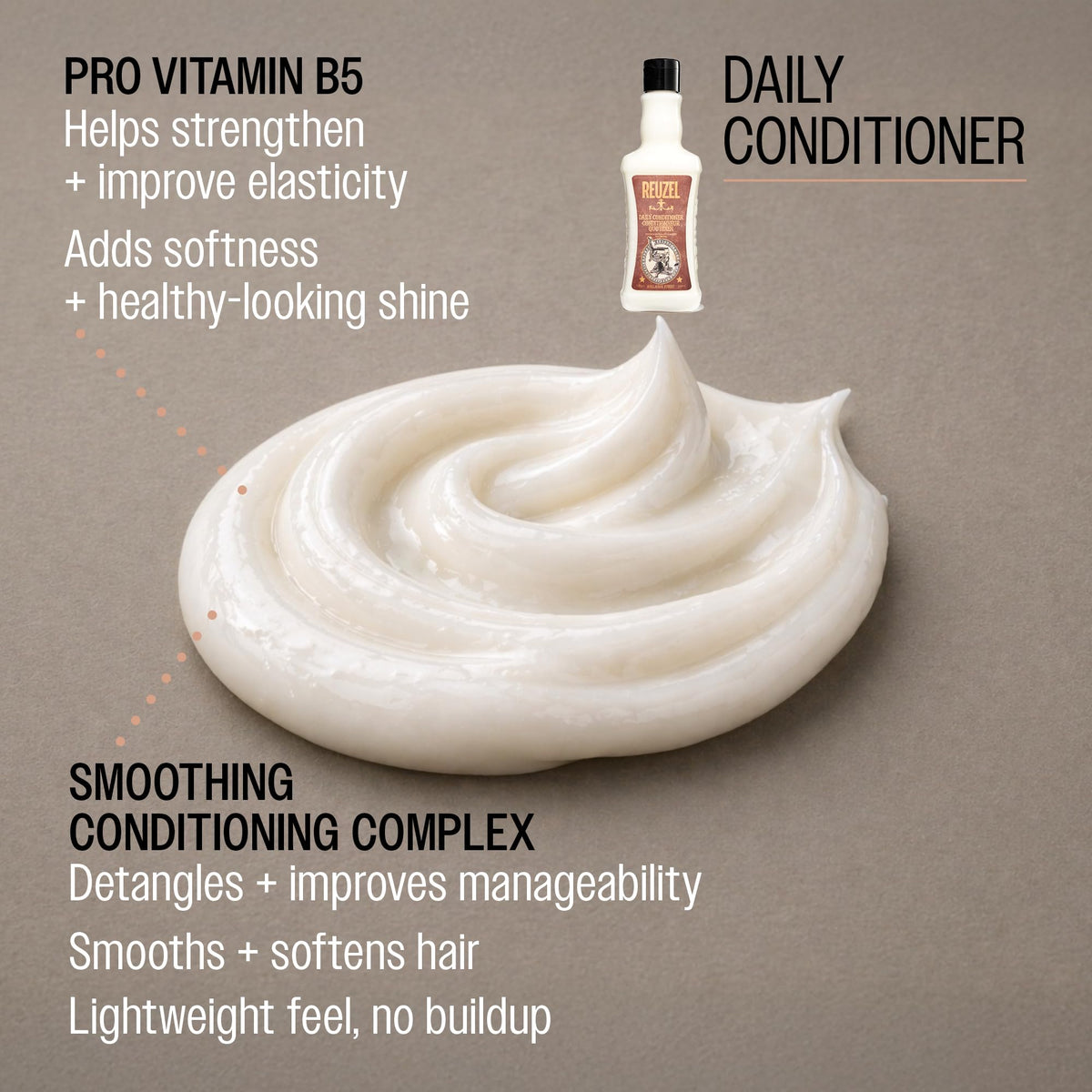 REUZEL creamy conditioner texture closeup showing smooth formula for easy detangling