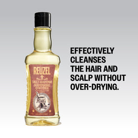 REUZEL bottle in shower being used to remove styling product buildup