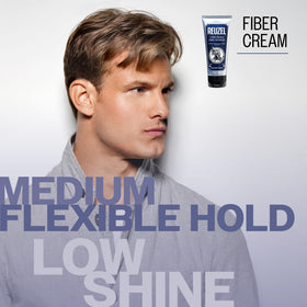 REUZEL fiber cream open cap displaying creamy texture and easy-to-apply benefit