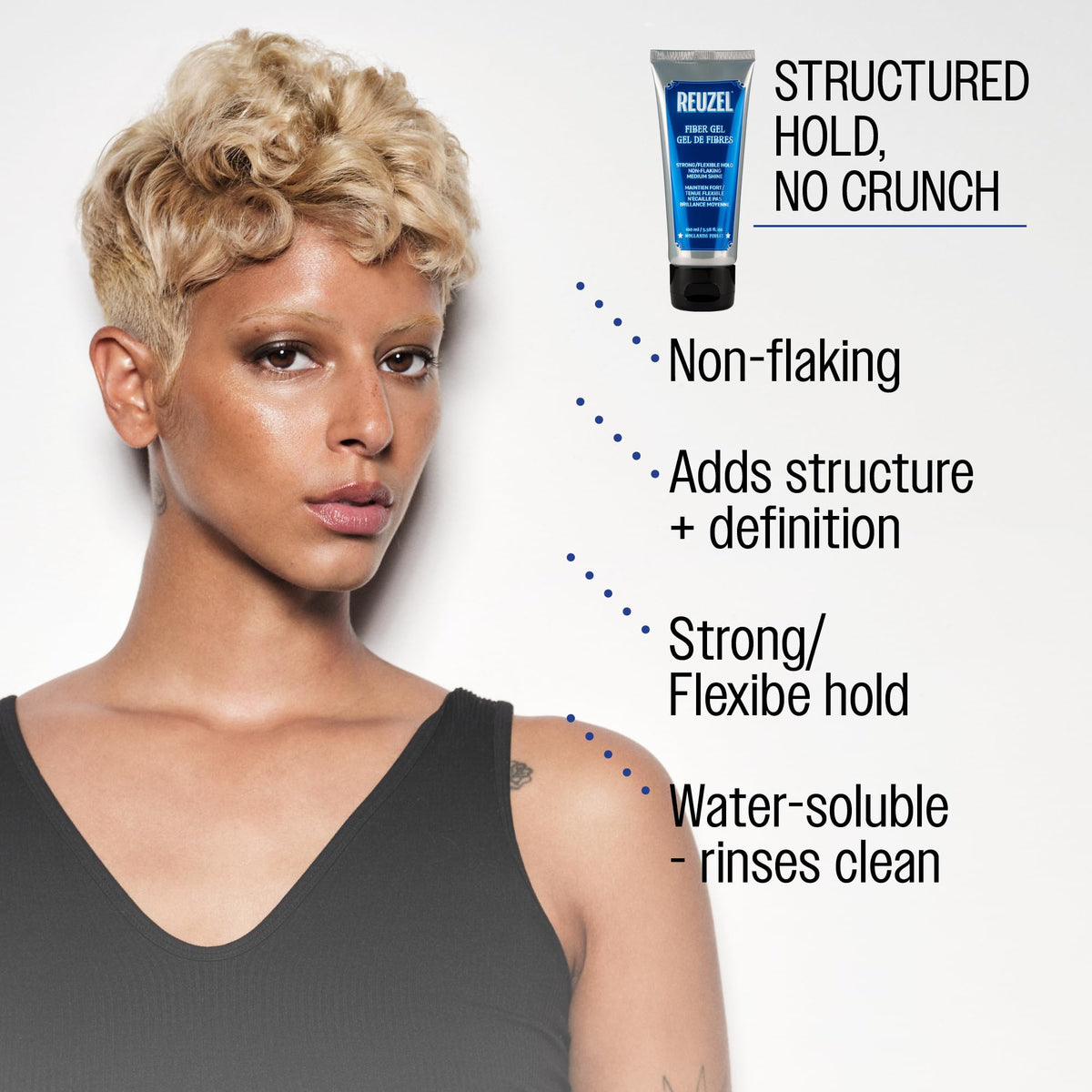 REUZEL gel on fingertips ready to apply for effortless, residue-free control