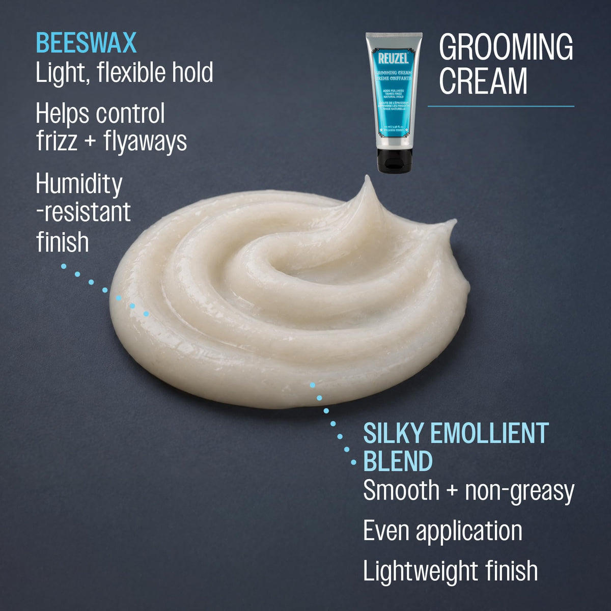 REUZEL in-hand application demonstrating smooth distribution and quick styling