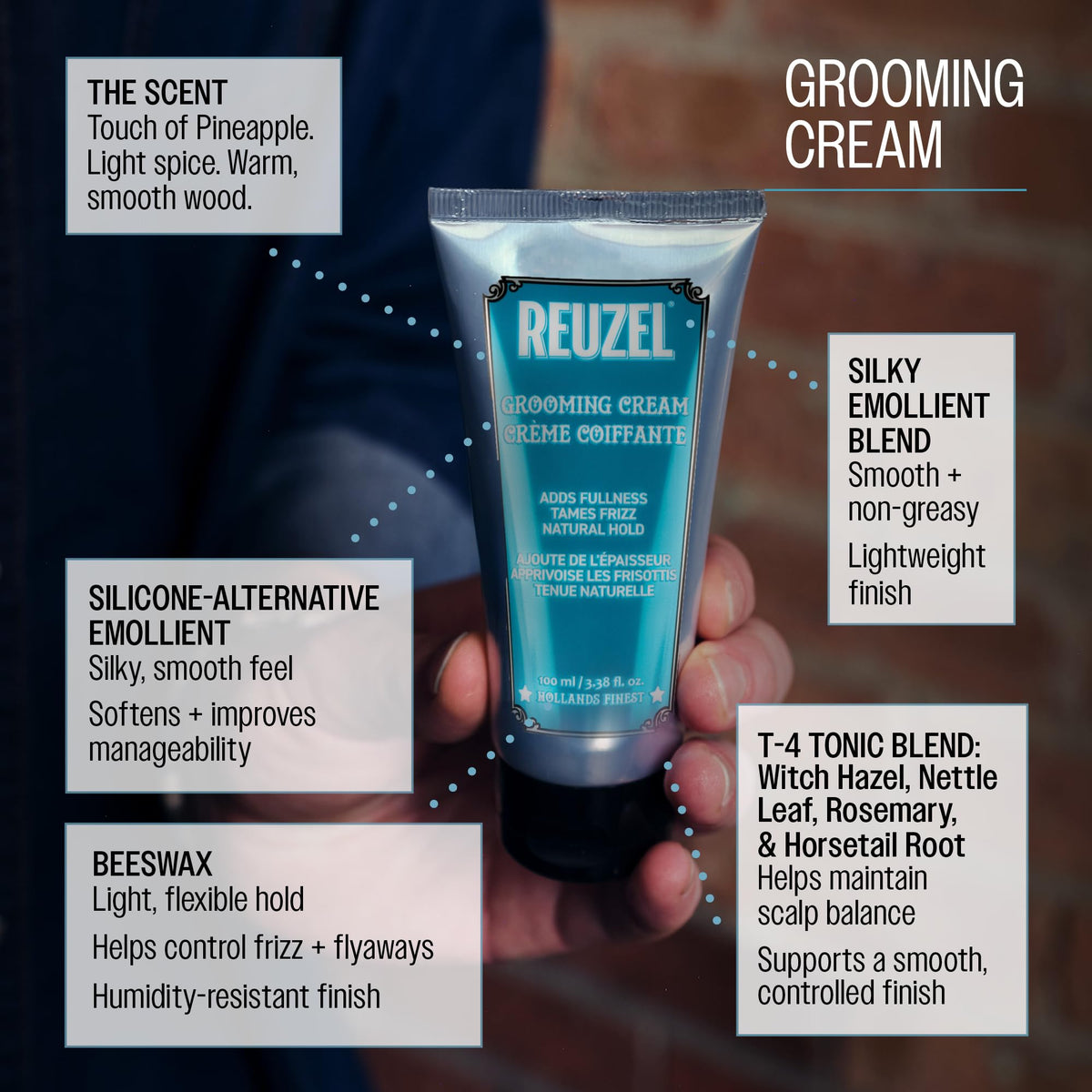 REUZEL open jar label showing ingredients and water-based formula clarity