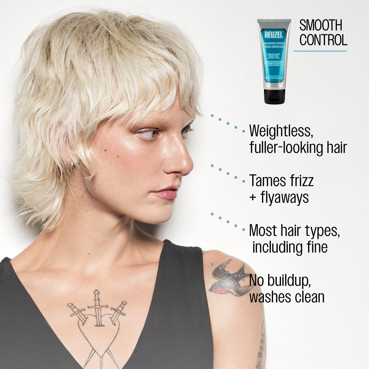 REUZEL styled side profile illustrating natural low-shine finish and texture