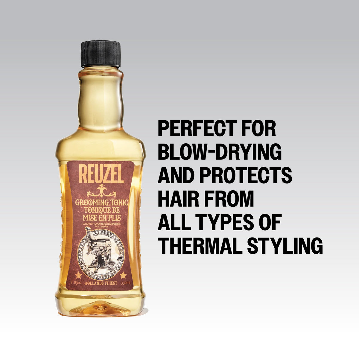 REUZEL applied to damp hair demonstrating prep for blow-drying and lift