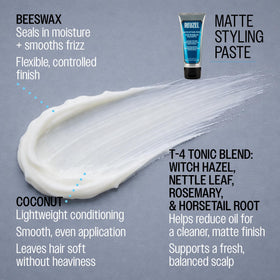 REUZEL paste in palm being rubbed in for easy application and styling