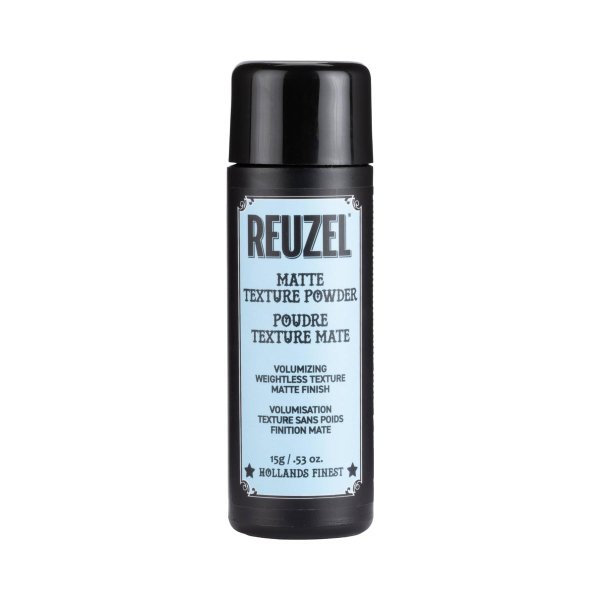 REUZEL front packaging showing compact powder jar and branding, easy storage benefit