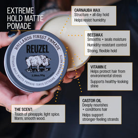 REUZEL jar in hand for scale highlighting travel-friendly size benefit