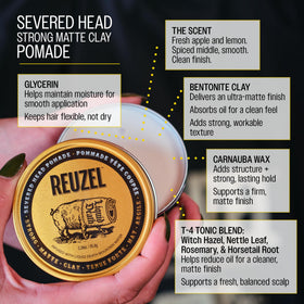 REUZEL Severed Head ingredient label close-up highlighting argan oil and aloe