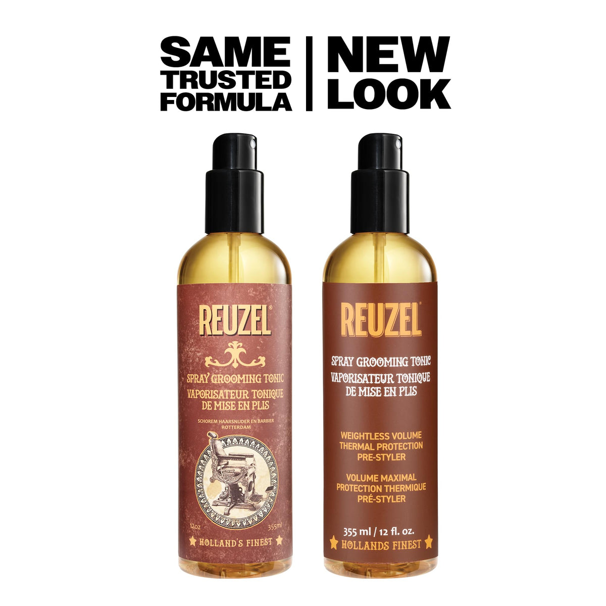 REUZEL bottle on bathroom shelf lifestyle shot showing daily styling convenience
