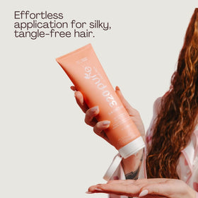 Rev320 before and after frizz control showing smoother, shinier hair