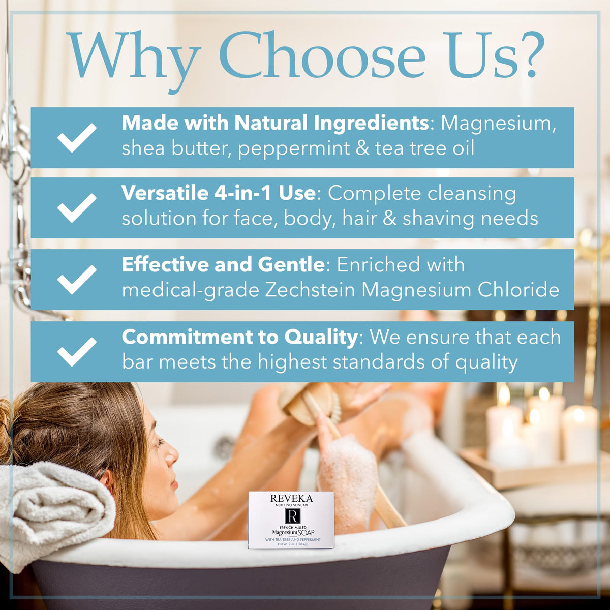 Reveka soap hair lather application indicating clarifying and manageable hair
