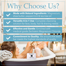 Reveka soap hair lather application indicating clarifying and manageable hair
