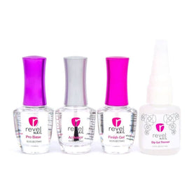 Revel Nail front packaging showing all four 0.5oz bottles and kit benefit