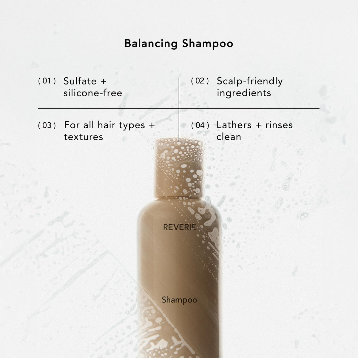 REVERIE rich foam lather in hands demonstrating gentle cleansing