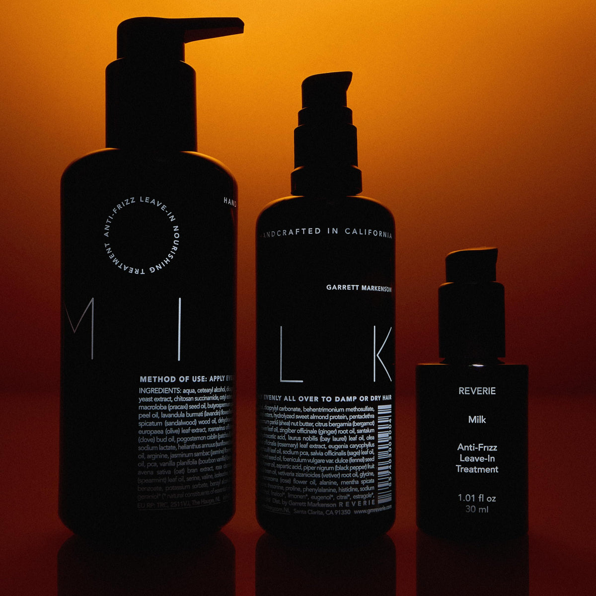 REVERIE label closeup emphasizing sulfate- and silicone-free benefits