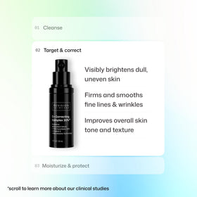 Lifestyle bathroom shelf with Revision C+ among daily skincare essentials providing routine placement