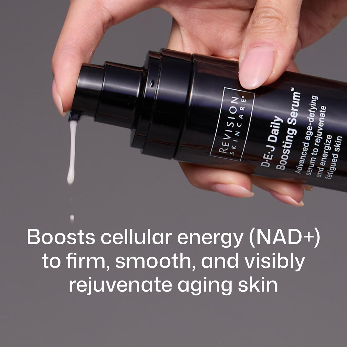 Revision Skincare dropper dispensing serum showing controlled application and concentrated formula