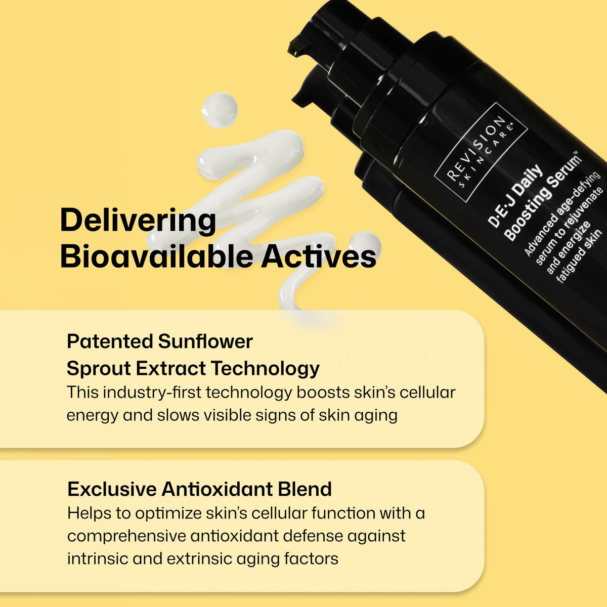 Revision Skincare bottle next to moisturizer showing how serum layers in a routine for enhanced results