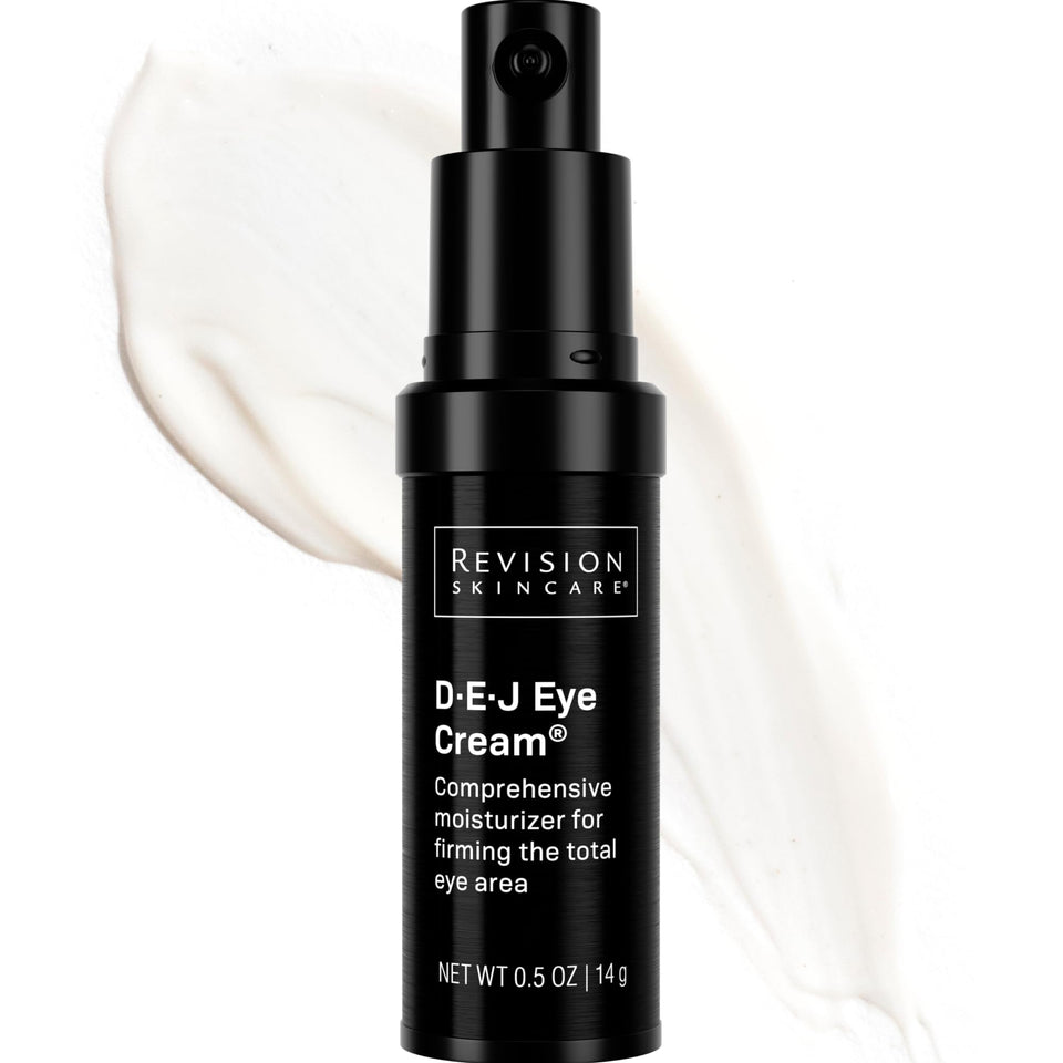 Revision Skincare D·E·J Eye Cream front packaging showing product and benefit