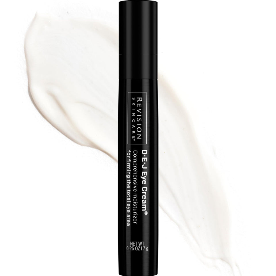 Revision Skincare D·E·J Eye Cream front tube shows packaging and professional quality benefit