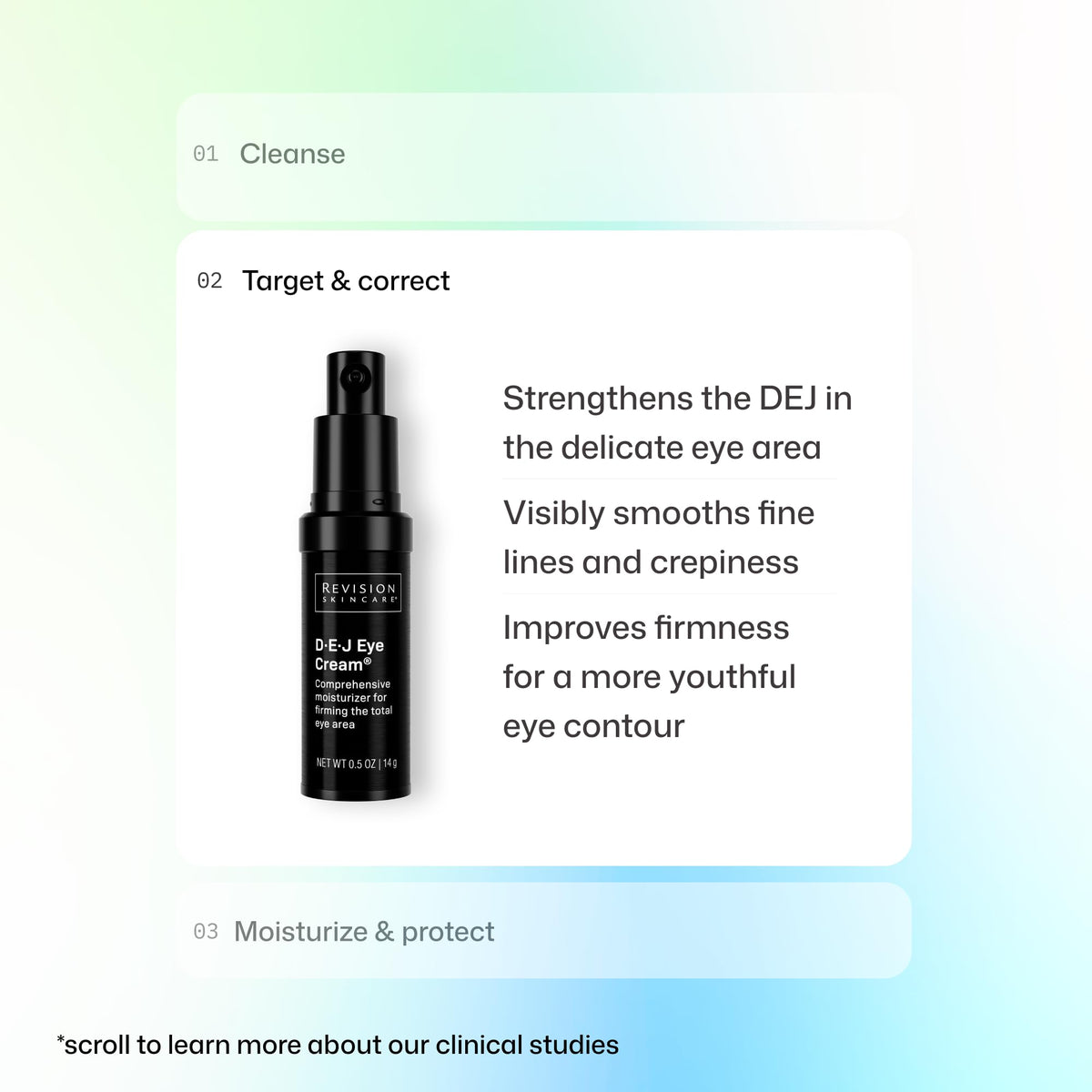 Revision Skincare D·E·J Eye Cream alongside complementary products showing routine layering benefit