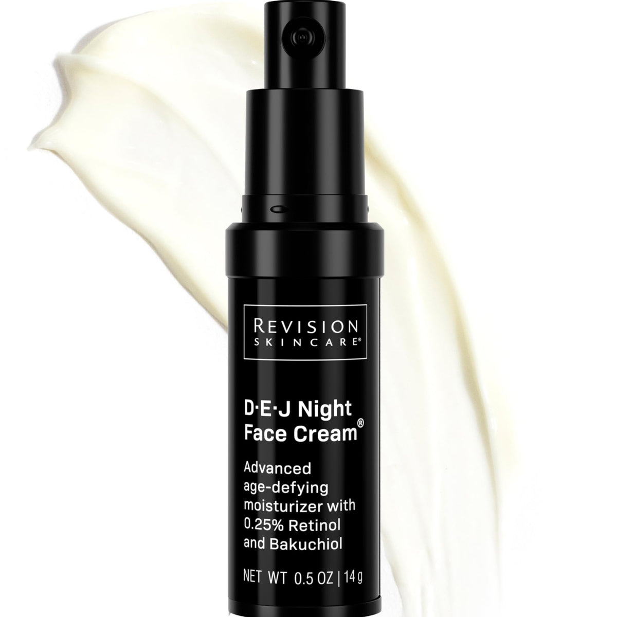 Revision Skincare D·E·J Night Face Cream jar front view showing packaging and size benefit