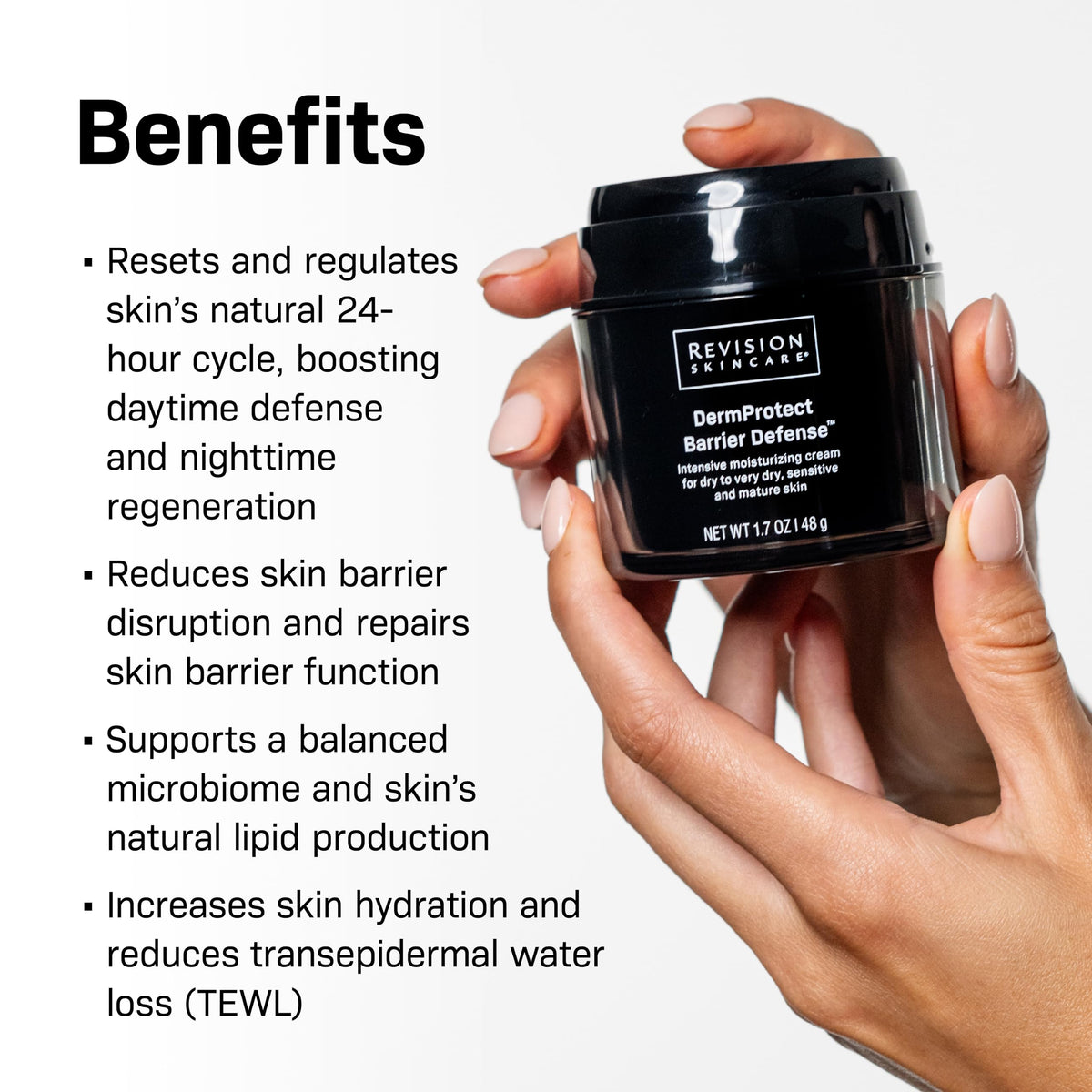 Revision Skincare close-up cream texture demonstrating rich hydration and skin-smoothing feel
