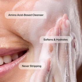 Revision Skincare foam on hand illustrating soft texture and easy makeup removal