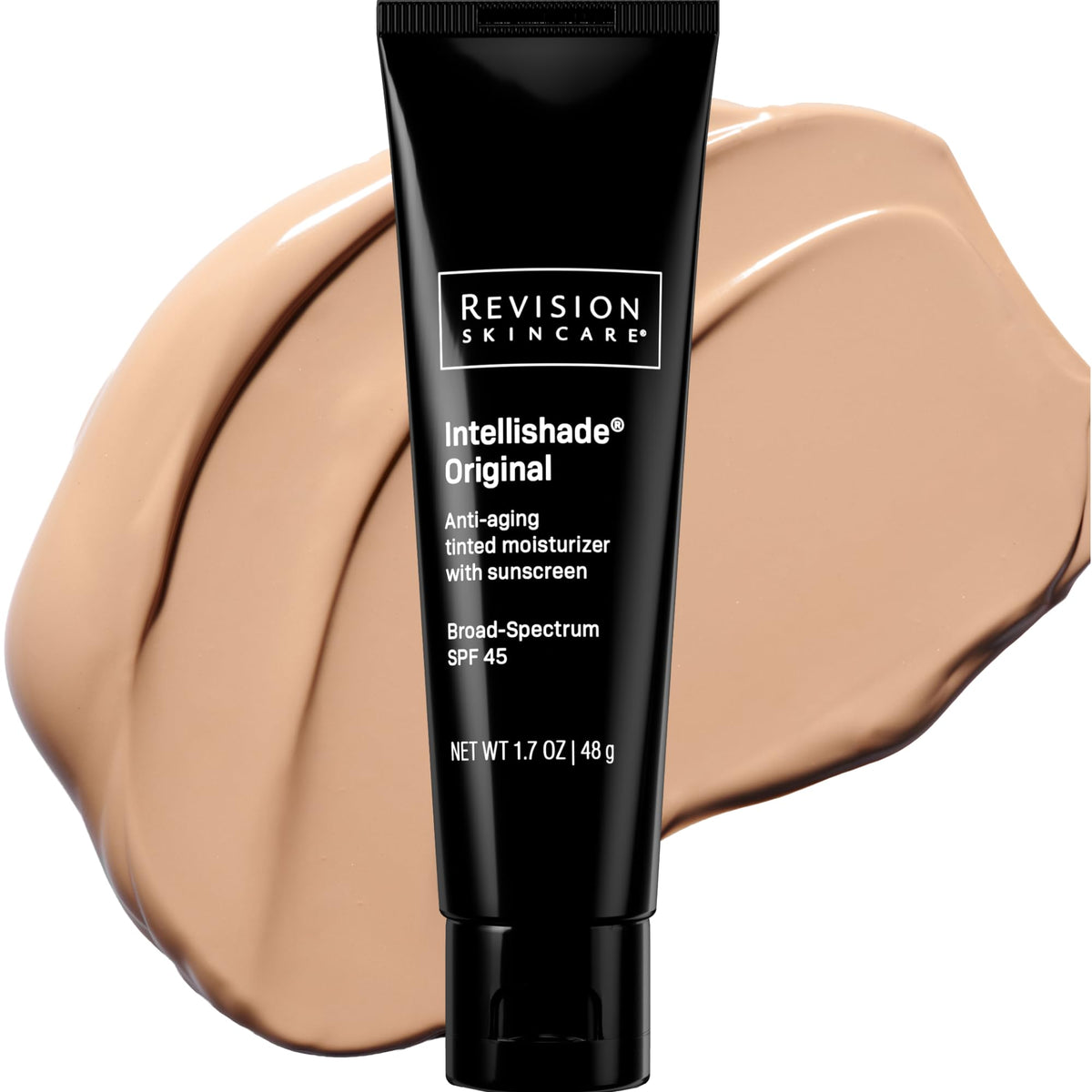 Revision Skincare Intellishade front packaging showing SPF 45 benefits and convenience