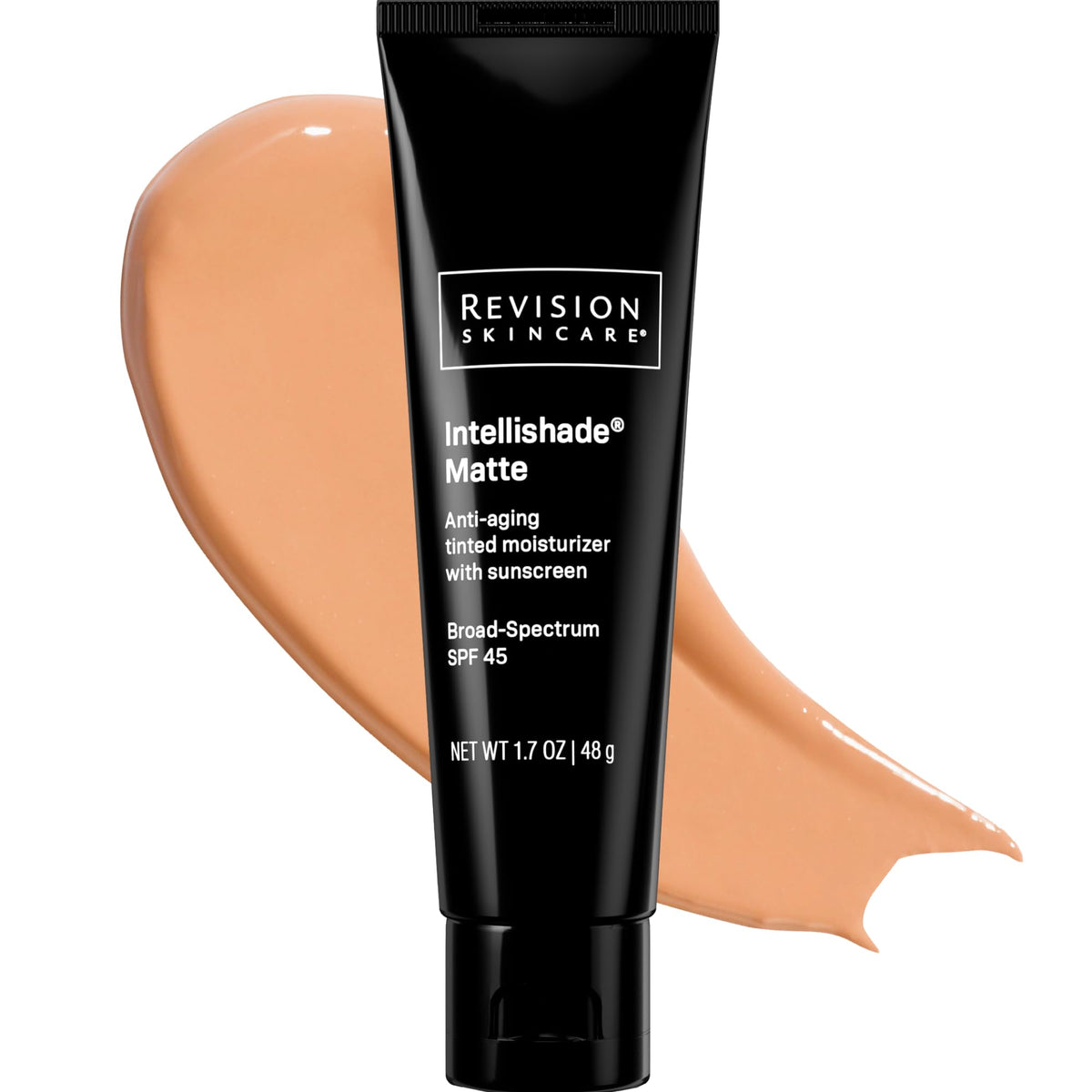 Revision Skincare front tube showing Intellishade Matte SPF 45 protecting skin