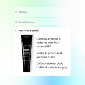 Revision Skincare being spread on face to show lightweight coverage and soothing effect
